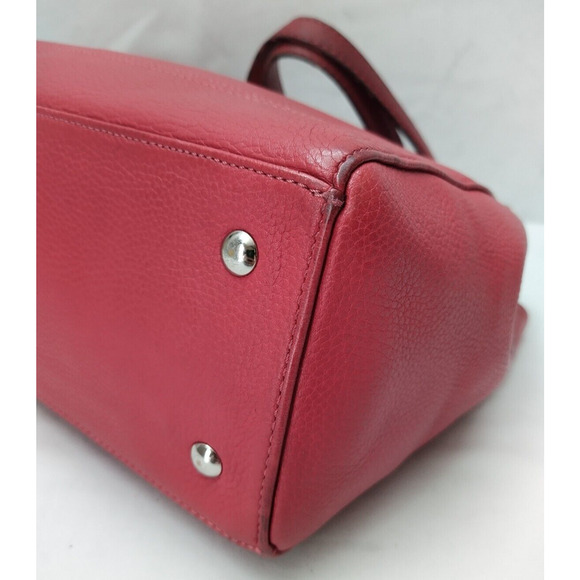 Coach Red Pebbled Leather Turn Lock Double Handles Satchel Shoulder Bag - Picture 8 of 16